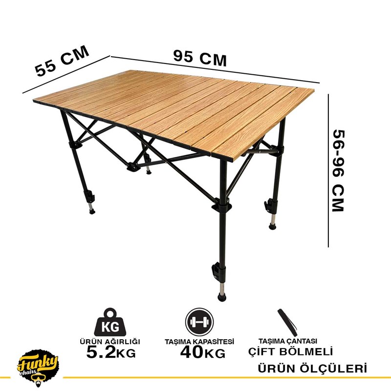 Keyif Kamp Funky Chairs Falcon Katlanabilir Teleskopik Ayaklı Alüminyum Kamp Masası 95x55x56